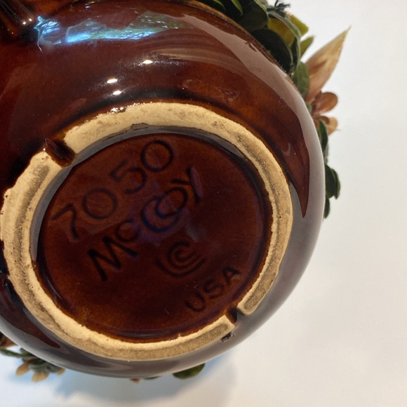 McCoy Vintage Brown Drip Glaze Pottery Apple Fruit Floral Centerpiece 7050 - Picture 5 of 13